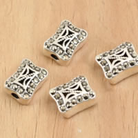 Ταϊλάνδη Sterling Silver Beads, Ορθογώνιο παραλληλόγραμμο, με στρας & κοίλος, 7x9x4.50mm, Τρύπα:Περίπου 1.4mm, 15PCs/Παρτίδα, Sold Με Παρτίδα