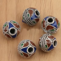 An Téalainn Sterling Silver Beads, Babhta, Cloisonne aithrise & cruan, 11mm, Poll:Thart 2.6mm, 12ríomhairí pearsanta/Lot, Díolta De réir Lot