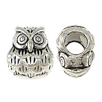 Zink Alloy European Pärlor, Owl, silver pläterad, utan troll & svärta, nickel, bly och kadmium gratis, 9x11x8mm, Hål:Ca 4.5mm, 500PC/Lot, Säljs av Lot