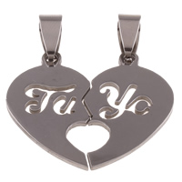 Acier inoxydable pendentifs couple, coeur, pour le couple, couleur originale, 30x27x1mm, Trou:Environ 4x9mm, 10pairescouple/sac, Vendu par sac