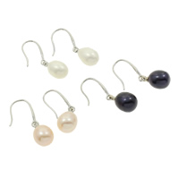 Boucles d'oreilles en perles d'eau douce, perle d'eau douce cultivée, riz, naturel, plus de couleurs à choisir, 9-10mm, 30mm, 6pairescouple/sac, Vendu par sac