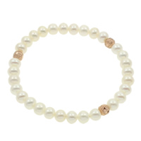 Sötvatten odlade Pearl Bracelet, Freshwater Pearl, med Mässing, Potatis, naturlig, pärlstav armband, vit, 6-7mm, Såld Per Ca 7.5 inch Strand