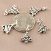 Pendentif en argent massif de Bali, Thaïlande, arbre de noël, 13x22x2.50mm, Trou:Environ 3mm, 25PC/lot, Vendu par lot