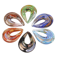 Colgantes de Cristal de Murano con Arena Dorada, Gota, hecho a mano, color mixto, 40x55x12mm, agujero:aproximado 12x28mm, 12PCs/Bolsa, Vendido por Bolsa