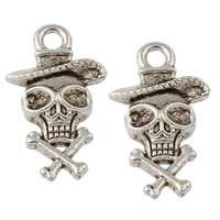 Zinklegering Skull Hangers, Zinc Alloy, Schedel, antiek zilver plated, Halloween Jewelry Gift, nikkel, lood en cadmium vrij, 10x18x3.50mm, Gat:Ca 2mm, Ca 1111pC's/KG, Verkocht door KG