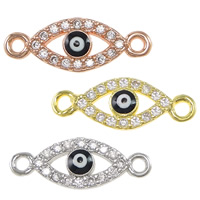 Onde øjne stik, Messing, Evil Eye, forgyldt, Micro Pave cubic zirconia & emalje & 1/1 løkke, flere farver til valg, nikkel, bly & cadmium fri, 16x6x2mm, Hole:Ca. 1mm, 10pc'er/Lot, Solgt af Lot