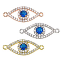 Connecteur Evil Eye, laiton, Mauvais œil, Placage, pavé de micro zircon & boucle de 1/1, plus de couleurs à choisir, protéger l'environnement, sans nickel, plomb et cadmium, 23.50x10x3mm, Trou:Environ 1.2mm, 10PC/lot, Vendu par lot