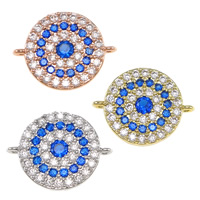 Evil Eye Connector Brass Flat Round plated micro pave cubic zirconia & 1/1 loop nickel lead & cadmium free Approx 0.8mm Sold By Lot