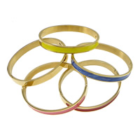 acier inoxydable bracelet ordinaire, Placage de couleur d'or, émail, plus de couleurs à choisir, 8mm, Diamètre intérieur:Environ 63x53mm, Longueur Environ 7 pouce, 10PC/lot, Vendu par lot