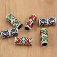 Tailandia miçangas comuns com buraco grande, Coluna, imitação Cloisonne & esmalte, cores misturadas, 5x12mm, Buraco:Aprox 3.3mm, 30PCs/Lot, vendido por Lot