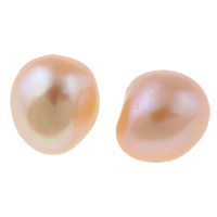 Perles nacres de culture d'eau douce demi percées , perle d'eau douce cultivée, baroque, naturel, semi-foré, rose, 10-14mm, Trou:Environ 0.8mm, 24pairescouple/sac, Vendu par sac