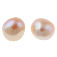 Perles nacres de culture d'eau douce demi percées , perle d'eau douce cultivée, baroque, naturel, semi-foré, rose, 10-11mm, Trou:Environ 0.8mm, 24pairescouple/sac, Vendu par sac