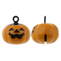 Nieuwe Hot Halloween sieraden en Decor, Messing, Pompoen, geschilderd, Halloween Jewelry Gift, nikkel, lood en cadmium vrij, 19x19x9mm, Gat:Ca 1.5mm, 50pC's/Bag, Verkocht door Bag