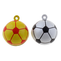 Pendentif cloche en laiton, Football, peinture, deux tons, plus de couleurs à choisir, protéger l'environnement, sans nickel, plomb et cadmium, 26x30x26mm, Trou:Environ 1.5mm, 50PC/sac, Vendu par sac