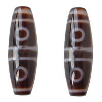 Natuurlijke Tibetaanse Agaat Dzi Beads, Ovaal, vier - eyed & two tone, Grade AAA, 13x38mm, Gat:Ca 2mm, Verkocht door PC