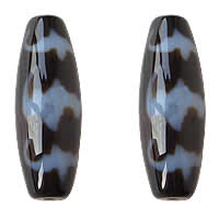 Naturliga tibetanska agat Dzi Pärlor, Oval, fem välsignelser & två ton, Grade AAA, 13x38mm, Hål:Ca 2mm, Säljs av PC