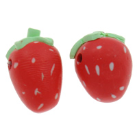 Polimero-Clay-Beads, argilla polimero, Fragola, fatto a mano, 12x16x12mm, Foro:Appross. 2mm, 100PC/borsa, Venduto da borsa