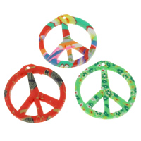 Polymer Clay Halsband, Peace Logo, handgjord, blandade färger, 28x30x3mm, Hål:Ca 1mm, 100PC/Bag, Säljs av Bag