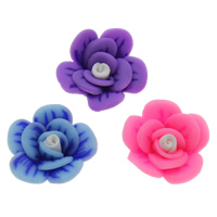 Polymer Clay, Flower, håndlavet, blandede farver, 15mm, Hole:Ca. 1-1.5mm, 100pc'er/Bag, Solgt af Bag