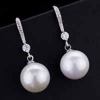 Farraige Theas Shell Earring, Prás, le earnut plaisteach & Farraige Theas Shell, Babhta, platanam plátáilte, micrea réiteach zirconia ciúbach, nicil, luaidhe & caidmiam saor in aisce, 30x12mm, Díolta De réir Péire