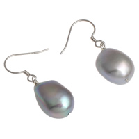 Freshwater Pearl øreringe, Ferskvandsperle, sterling sølv ørering krog, Barok, grå, Grade AA, 11-12mm, 31mm, Solgt af par