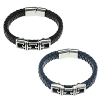 Unisex Bracelet, cuir de peau de vache, avec acier inoxydable, noircir, plus de couleurs à choisir, 12mm, 29x14x8mm, 42x15x12mm, Vendu par Environ 8.5 pouce brin