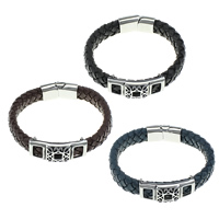 Unisex Bracelet, cuir de peau de vache, avec acier inoxydable, plus de couleurs à choisir, 12mm, 29x14x8mm, 39x16x10mm, Vendu par Environ 8.5 pouce brin