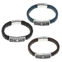 Unisex Bracelet Cowhide with Stainless Steel blacken 12mm  Sold Per Approx 8.5 Inch Strand