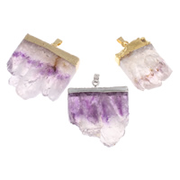 Natürliche Quarz Druzy Anhänger, Amethyst, mit Messing Stiftöse, plattiert, Februar Birthstone & druzy Stil & gemischt, 30x18x5mm-40x51x9mm, Bohrung:ca. 2x6mm, 10PCs/Tasche, verkauft von Tasche