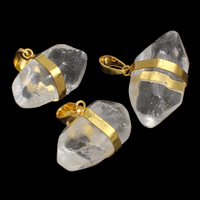 Clear Quartz Hänge, med Mässing, guldfärg pläterade, blandad, 32x22x18mm-38x24x18mm, Hål:Ca 5x9mm, 10PC/Bag, Säljs av Bag