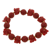 Pulseira de coral, coral sintetico, with cobre, Elefante, esculpida, vermelho profundo, 10mm, 14x10x9mm, comprimento Aprox 6 inchaltura, 10vertentespraia/Bag, vendido por Bag