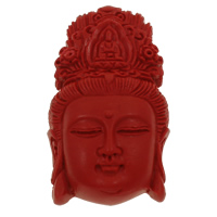 Sintetička Coral Cabochon, Guanyin, izrezbaren, crven, 27x45x12mm, 10računala/Torba, Prodano By Torba