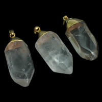 Clear Quartz Pendel, med messing kaution, guldfarve belagt, blandet, 18x42x14mm-18x45x14mm, Hole:Ca. 2x6mm, 10pc'er/Bag, Solgt af Bag