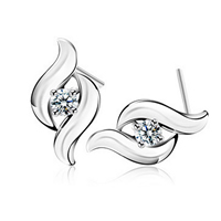 Boucle d'oreille bijoux en argent sterling, argent sterling 925, avec zircone cubique, 7x13mm, Vendu par paire