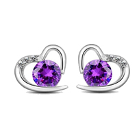 Cubic Zircon (CZ) Stud Earring 925 Sterling Silver Heart with cubic zirconia Sold By Pair