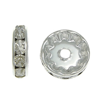 Rhinestone Spacers, Mesing, Rondelle, srebrne boje pozlaćen, s Rhinestone, nikal, olovo i kadmij besplatno, 12x12x3.60mm, Rupa:Približno 2mm, 500računala/Torba, Prodano By Torba