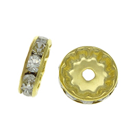 Strass Spacers, Messing, Rondelle, gold plated, met strass, nikkel, lood en cadmium vrij, 12x12x3.60mm, Gat:Ca 2mm, 500pC's/Bag, Verkocht door Bag