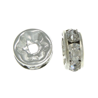 Strass Spacers, Mässing, Donut, silver pläterad, med strass, nickel, bly och kadmium gratis, 5x5x2.50mm, Hål:Ca 1.2mm, 500PC/Bag, Säljs av Bag