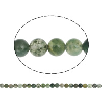 Přírodní Moss Achát Korálky, Moss Agate, Krug, prirodan, različite veličine za izbor, Rupa:Približno 1mm, Dužina Približno 15.7 inčni, Prodano By Torba