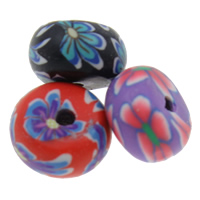 Polimero-Clay-Beads, argilla polimero, Rondella, fatto a mano, con motivo floreale, colori misti, 10x10mm, Foro:Appross. 1mm, 100PC/borsa, Venduto da borsa