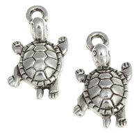 Pendentifs animaux en alliage de zinc, tortue, Plaqué de couleur d'argent, protéger l'environnement, sans nickel, plomb et cadmium, 13x23x4mm, Trou:Environ 2mm, Environ 476PC/kg, Vendu par kg