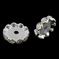 Strass Spacers, Messing, Donut, silver plated, met strass, 10x10x3.80mm, Gat:Ca 2.5mm, 500pC's/Bag, Verkocht door Bag