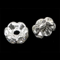 Strass Spacers, Messing, Donut, silver plated, met strass, 7x7x3.50mm, Gat:Ca 1.5mm, 1000pC's/Bag, Verkocht door Bag