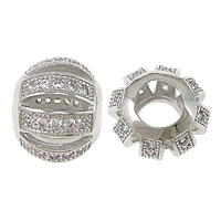 Kubinių Zirconia Mikro Pave Žalvaris European karoliukas, Žalvarinis, Rondelle, paplatinuota, mikro nutiesti kubinių Zirconia & be Troll & tuščiaviduris, 9x11mm, Skylė:Apytiksliai 5mm, 5kompiuteriai/Pirkimo, Pardavė Pirkimo