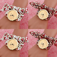 Floral Éadach Band Watch
, Grosgrain Ribbon, le dhiailiú cóimhiotal since & Gloine, plátáilte, le patrún bláth & do bhean & 2-snáithe, dathanna níos mó le haghaidh rogha, nicil, luaidhe & caidmiam saor in aisce, 40mm, 20mm, Fad Thart 20 Inse, Díolta De réir PC