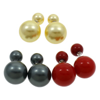 Pendientes de Doble Bola, Nácar de mar del sur, latón aguja de pendiente, Esférico, más colores para la opción, 8mm, 14mm, 2parespareja/Bolsa, Vendido por Bolsa