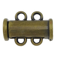 Brass Slide Lock Kapcsos, Sárgaréz, Oszlop, antik bronz színű bevonattal, 2-strand, nikkel, ólom és kadmium mentes, 15x11x7mm, Lyuk:Kb 1.8mm, 50PC-k/Lot, Által értékesített Lot