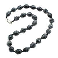 Snowflake Obsidian Halsband, zinklegering Karbinlås, Oval, naturlig, fasetterad, 10x15mm, Såld Per Ca 19.5 inch Strand