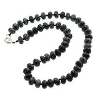 Snowflake Obsidian Halskæde, zinklegering karabinlås, Rondelle, naturlig, 10x6mm, Solgt Per Ca. 18 inch Strand