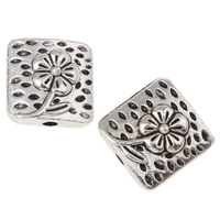 Abalorios de Aleación de Zinc , Cuadrado, chapado en color de plata antigua, con patrón de flores, libre de níquel, plomo & cadmio, 10x4mm, agujero:aproximado 1mm, aproximado 794PCs/KG, Vendido por KG